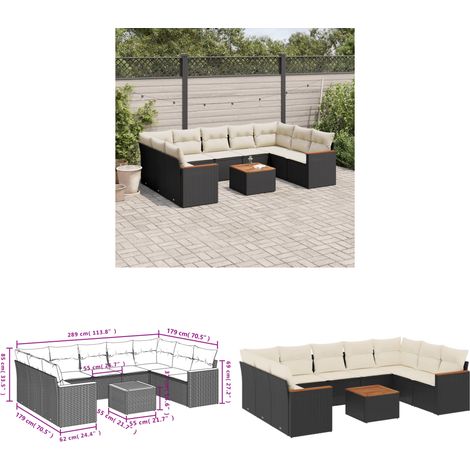 10-tlg. Garten-Sofagarnitur mit Kissen Schwarz Poly Rattan - Gartenmöbel Set - Gartensorte - Outdoor Möbel - Lounge Sofa - Esstisch - Home & Living (1/3)