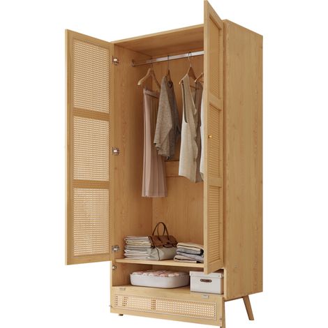 CHICFURN Armario ropero 90x45x183 cm de aglomerado y ratán PE natural (1/5)