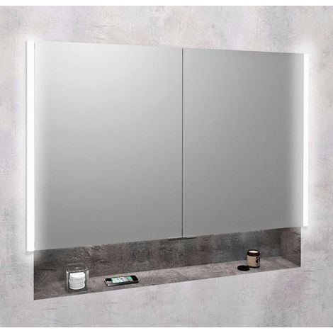 Sapho Integra - Armario con espejo e iluminación LED, 106x70x17 cm, empotrado, aluminio titanio IN105 (1/5)
