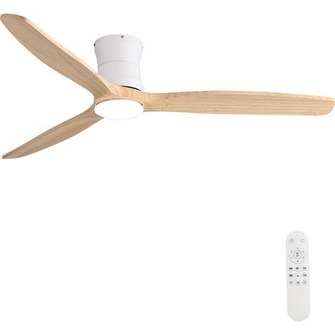 Ventilateur de Plafond avec Lampe LED Dimmable 132 cm (52") Moteur DC Silencieux 3 Pales en Bois Massif avec Télécommande pour Bas Plafond Chambre Salon (1/5)