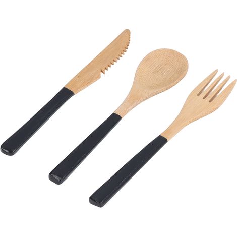 Ensemble de 3 couverts japonais en bois, sans BPA, comprenant cuillères, fourchettes et couteaux, pour la cuisine (noir). (1/5)