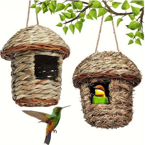Nichoir naturel en 2 pièces pour pelouse, avec lit pour oiseaux, accessoires pour cage d'élevage, jardin, terrasse, pelouse, bureau (1/4)
