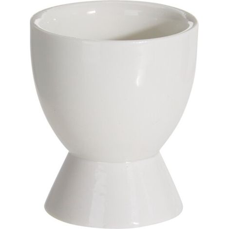 Huevera de porcelana con platillo, blanca clásica, 6 cm, 1 unidad.