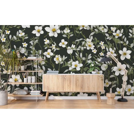 Papier peint fleuri - petites fleurs champêtres sombres - 150 x 250 cm (1/2)