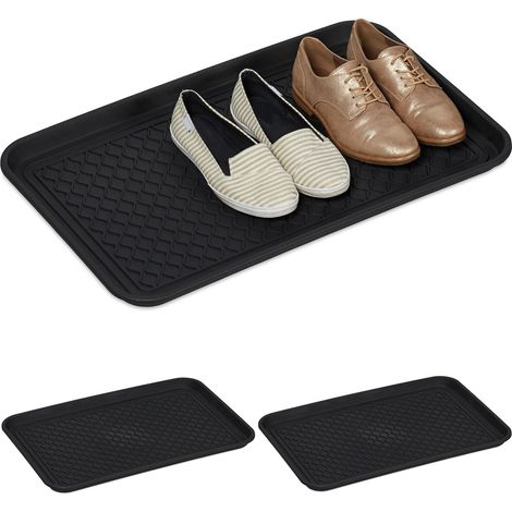 Relaxdays XL Shoe Tray, Set of 3, Hallway Storage for Muddy or Wet Boots, Wellies & Trainers, 60 x 40 cm, Plastic, Black (1/5)
