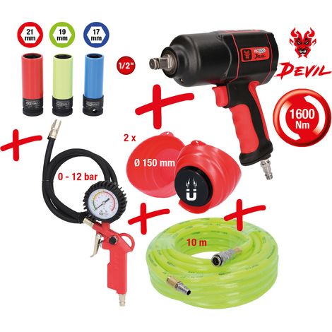 KS Tools Schlagschrauber-Set DEVIL 8-tlg Reifenfüller Schlauch mag. Schalen Nüsse (1/4)