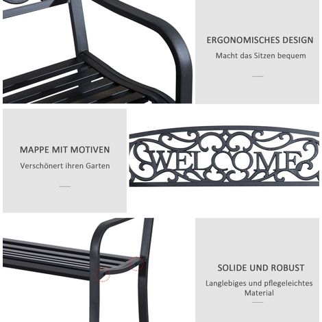 Banc de jardin en métal 2 places, banc de parc, assise extérieure robuste, mobilier de jardin fer forgé (1/4)
