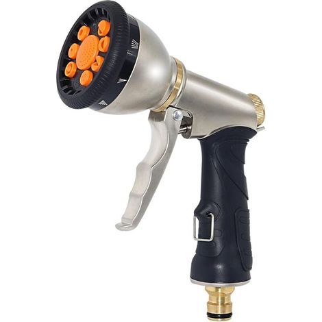 Buse de tuyau d'arrosage robuste en métal avec 9 modes réglables - Pistolet d'arrosage antidérapant pour le nettoyage, l'arrosage du jardin, le lavage des voitures, le bain des animaux domestiques (1/5)