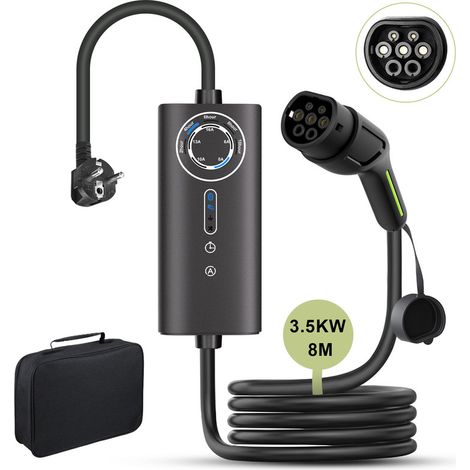 AWESAFE Chargeur VE Portable monophasé Type 2 avec Prise Schuko 8m Chargeur Véhicule électrique 6/8/10/13/16A 3.5KW sac de rangement (1/5)