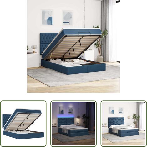 Matelas à ressorts ensachés - Cadre de lit ottoman avec matelas bleu 140x200 cm tissu (1/5)