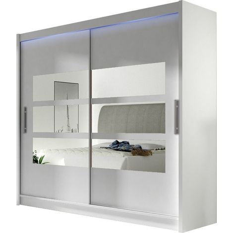 Armario Closico 101, Blanco, 215x180x58cm, Puertas de armario: Correderas, Número de estantes: 5, LED (1/4)