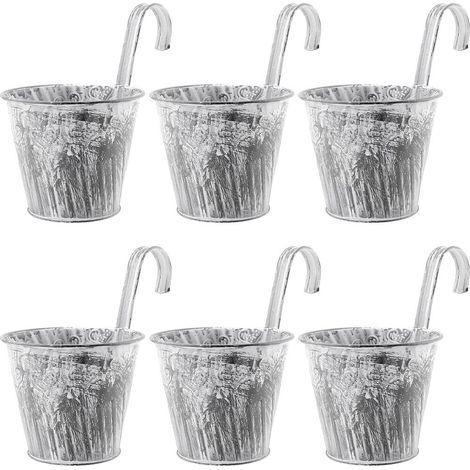 Lot de 6 pots suspendus en métal pour balcon - Suspension fleur vintage avec crochets - Pot de fleur (1/5)