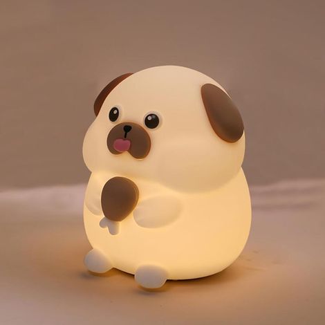 Veilleuse en silicone en forme de chien mignon - 7 couleurs changeantes, 3 niveaux de luminosité, rechargeable, fonction minuterie - Lampe sans fil kawaii pour la décoration de chambre d'enfant et aid (1/5)