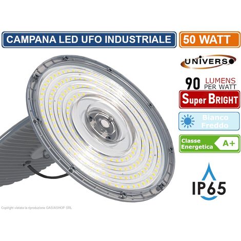CAMPANA LED UFO LAMPADA INDUSTRIALE A SOSPENSIONE ULTRA SLIM 50W DA ESTERNO LED DRIVER INCORPORATO IP65 4500 LUMEN (1/5)