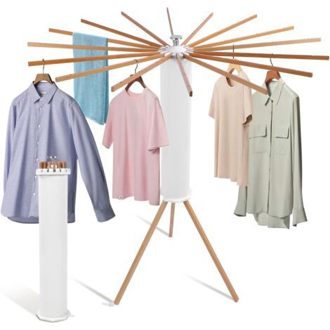 Pair - Etendoir Linge Interieur, Séchoir à Rayons en éventail en Bois, 121 X 112 X 112 CM Séchoir à Linge Pliant pour Le Linge de Petite Taille terrasse Jardin (1/5)