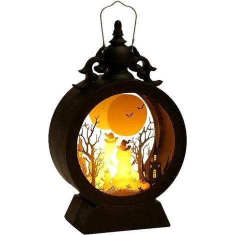 Lanterne décorative à LED vintage Halloween - Portable - Avec poignée - Lumière jaune chaude - Style rétro (1/5)