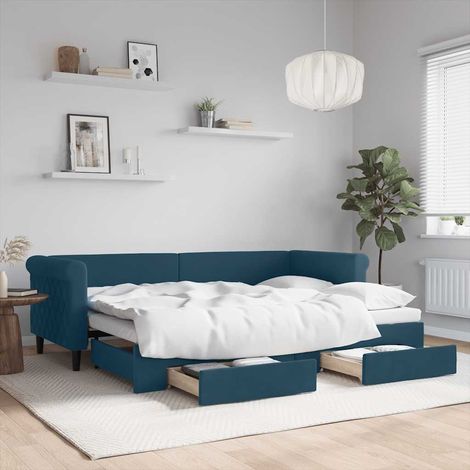 Tagesbett Ausziehbar mit Schubladen Blau 80x200 cm Samt (1/5)