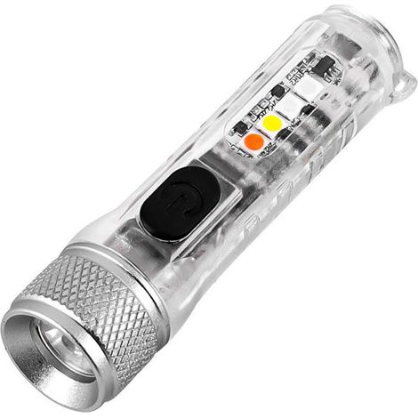 Mini lampe torche rechargeable USB 400 lm, mini lampe porte-clés LED, lampe de camping d'extérieur S11 à fixation magnétique, mini lampe torche puissante ASTEY S11 blanche transparente (1/3)