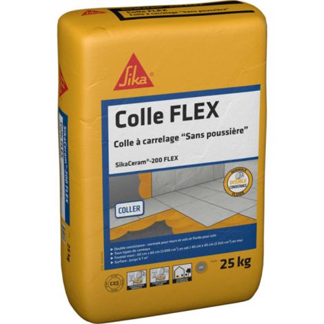Colle à carrelage SikaCeram 200 Flex – Gris – 25kg – Mortier-colle double consistance pour sols et murs intérieurs/extérieurs