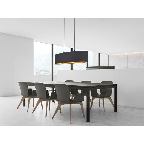 Pendelleuchte mit Stoff Lampenschirm Schwarz / innen Gold oval, Breite 80cm (1/5)