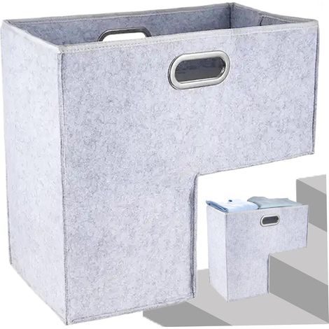 Cestino delle Scale 16.5x16.5x10in Cesto organizzatore Pieghevole in Feltro con Manico per Scale in Moquette e Legno, bidone di deposito Spaziale per l'ingresso Domestico, Grigio (1/5)