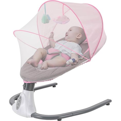 Gojoy – Transat bébé électrique pliable – 4 vitesses de vibrations – Bluetooth avec télécommande – 12 musiques intégrées – Pour bébés de 0 à 12 mois – Rose (1/5)