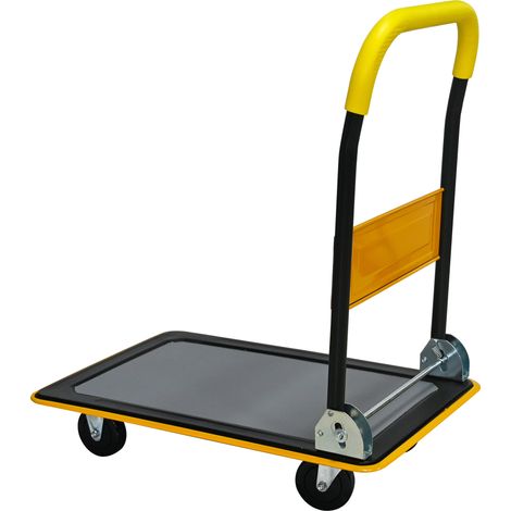 Chariot plateforme pliant en métal jaune avec roulettes pivotantes à 360° - capacité 150 kg (1/5)