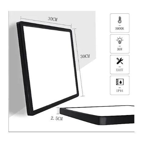 Comely Ultra-Thin Black LED Ceiling Light 36W 30cm Square, 4500K Neutral White 3200 Lumens, Modern Flush Mount for Kitchen Hallway