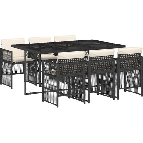 Ensemble à manger de jardin coussins 7pcs  Mobilier de jardin Noir Résine tressée (1/5)