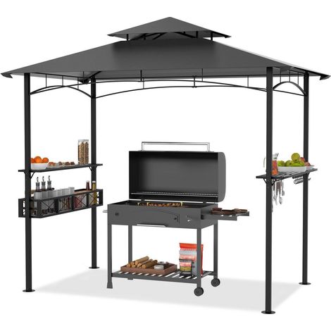 Grillpavillon 244x138cm mit Bartresen, Stauraum und UV-Schutz, Grau (1/5)