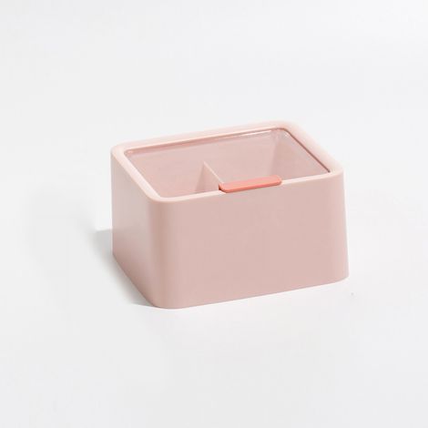 Staubdichte, zweigeteilte Kosmetikbox aus Kunststoff mit Deckel für Make-up, Wattestäbchen und Zahnseide (rosa) (1/5)