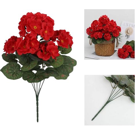 Geraniums Artificiels - Résistants Aux UV - Pour Jardin Terrasse Balcon Intérieur Extérieur - Lot De 6 (1/5)