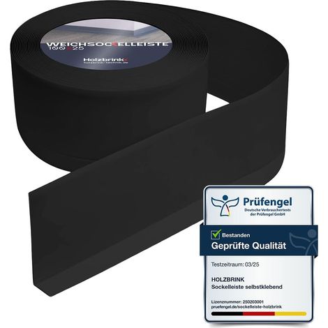 HOLZBRINK Weichsockelleiste Schwarz Knickleiste ohne Klebestreifen, Material: PVC, 100x25mm, 15 Meter