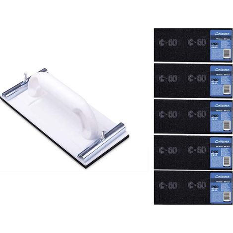 Küssner Handschleifer-Set, 5 Stück Schleifgitterleinen: Länge 28cm, Breite 11,5cm, Korn 60, Schleifklotz mit Metallklemmgriffen: Länge 22cm, Breite 10,5cm, A0180-900506, weiß, 1 Liter (1/3)