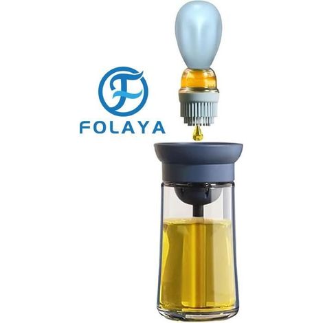 FOLAYA Distributeur d'huile avec brosse – Distributeur d'huile d'olive en verre pour cuisine, 2 en 1 avec brosse à badigeonner (1/4)