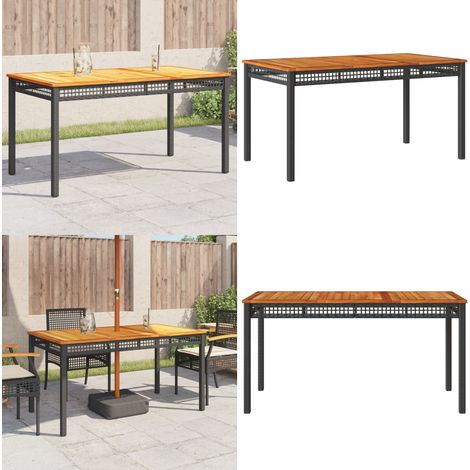 Tavolo da Giardino Nero 140x80x75 cm Polyrattan e Legno Acacia - Tavolo da esterno - Tavolo in legno acacia