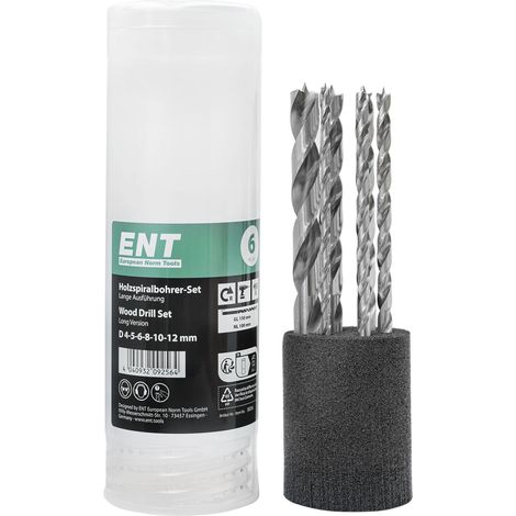 ENT Holzspiralbohrer-Kassette HSS-G Bohrer ø 4-12 mm 6-teilig (1/5)