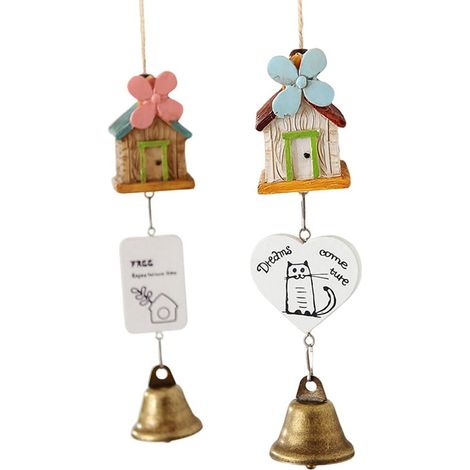 Grelot - Grelot En Résine Et Métal Avec Plaque En Forme De Maison À Oiseaux Et De Cœur - Décoration Extérieure Et Intérieure Pour Jardin Porte Chambre - Lot De 2 (1/5)