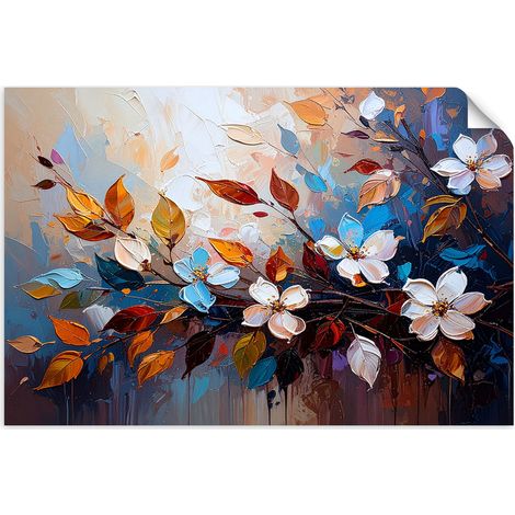 Selbstklebendes Poster – Wandsticker Bunte Blätter Imitation Ölgemälde-Effekt 120x80 cm