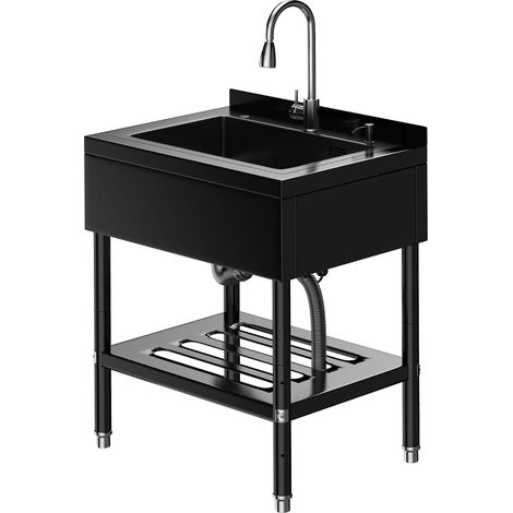 Évier sur pied inox noir avec robinet extractible 65x52x100 cm (1/5)