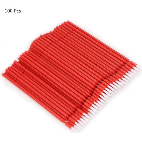 100 btonnets pliables de brosse micro-applicateur dentaire jetables (rouge). (1/5)