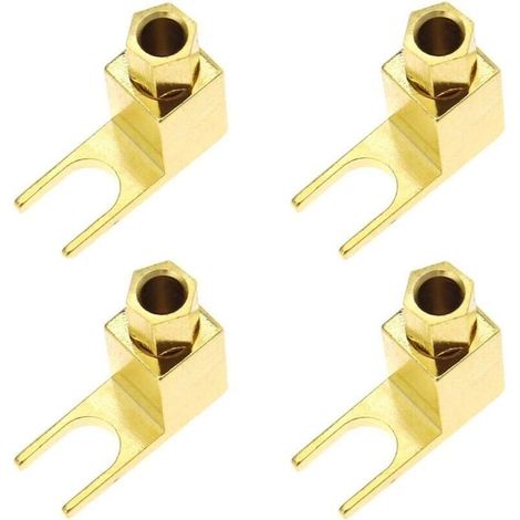 4 pièces Connecteur de câble de Haut-Parleur, Adaptateur Banane vers Pelle Haut de Gamme, câble de Haut-Parleur, Fourche à Pelle à Angle Droit et connecteur de Poste de Reliure, plaqué Or (1/4)