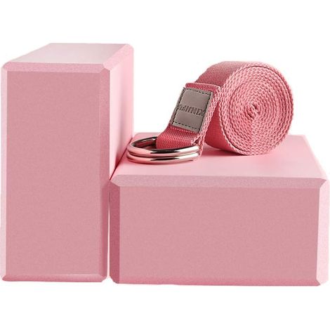 Bloc De Yoga - Mousse EVA Haute Densité - 23 x 15 x 8 cm - Sangle D'étirement 2,4 M - Pour Pratique Yoga Et Fitness - Lot De 2 Blocs + 1 Sangle (1/5)