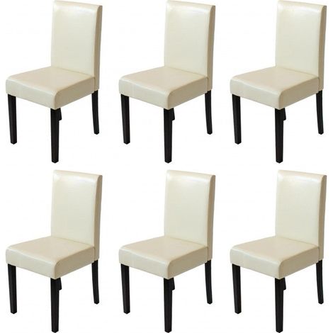 Juego de 6 sillas de comedor sintéticas color crema con patas oscuras CDS04242 (1/4)