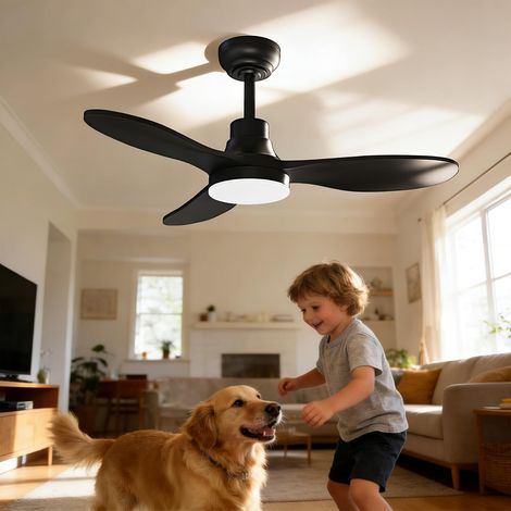 91cm Ventilateur de Plafond avec Lumiere et Telecommande 18W 1612LM LED Lampe Ventilateur Plafond Silencieux CCT 3 Pales 6 Vitesses Réversible Non Dimmable Minuterie Mémoire Noir (1/5)