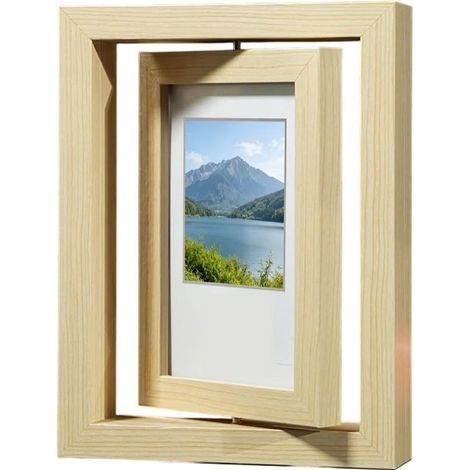 Cadre photo rotatif à 360 degrés pour photos de 17,8 x 12,7 cm, support de bureau en bois naturel pour mariage, anniversaire, remise de diplôme, décoration de bureau à domicile (chêne blanc) (1/5)
