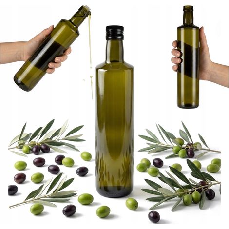 Botella Dorica de 750 ml color oliva con dispensador de aceite de oliva, vidrio oscuro, 0,7 l (1/5)