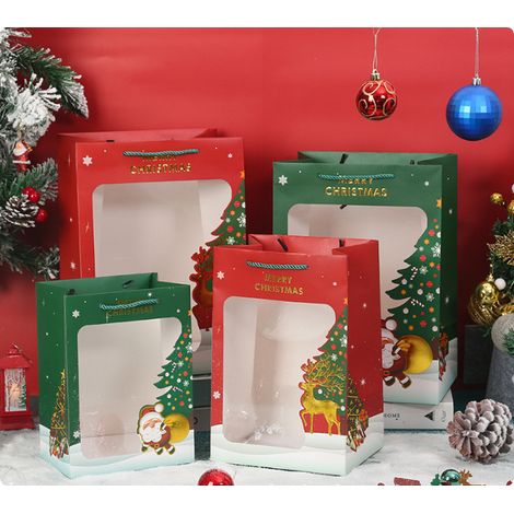 Sachets cadeaux de Noël 18-13-25 cm avec cordon de serrage, lot de 4, sachets pour emballer les friandises de Noël, en plastique (1/4)