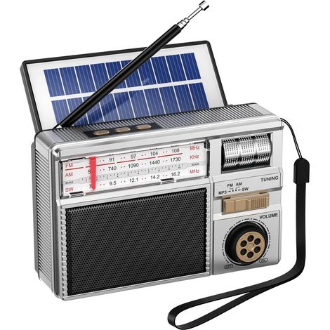 Radio Portative AM/FM/SW Radio Rechargeable Solaire/USB-C, Petit Transistor avec Haut-Parleur Bluetooth, Lecteur TF/USB/AUX pour Famille, Outdoor et Jardin (1/5)