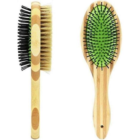 Brosse pour chien en bambou double face, peigne de massage pour animaux à tête ronde (1/5)